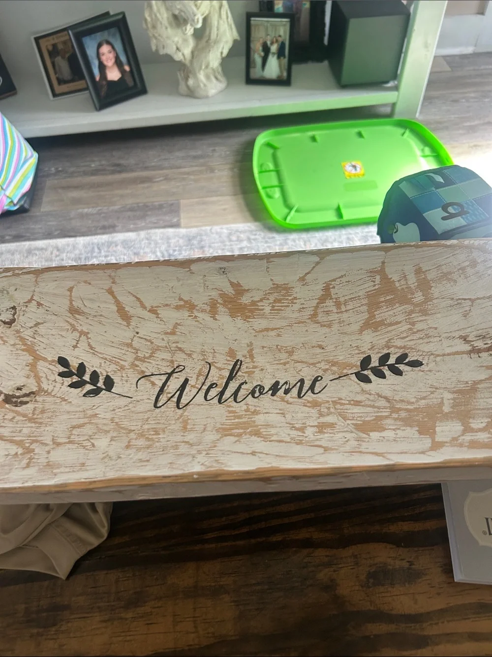 Welcome Rustic Wooden Tray - Cream and Black Home Accent